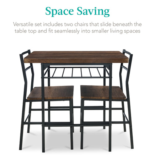 3-Piece Modern Square Dining Set w/ Storage Rack
