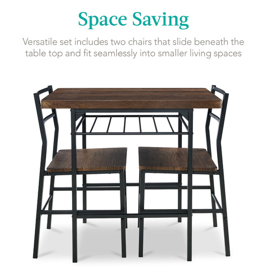 3-Piece Modern Square Dining Set w/ Storage Rack