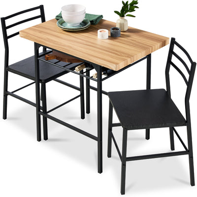 3-Piece Modern Square Dining Set w/ Storage Rack