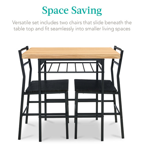 3-Piece Modern Square Dining Set w/ Storage Rack