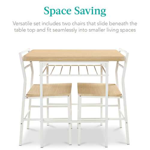 3-Piece Modern Square Dining Set w/ Storage Rack