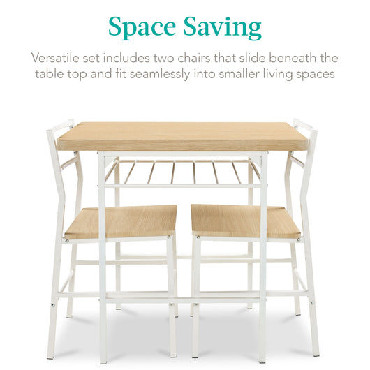 3-Piece Modern Square Dining Set w/ Storage Rack