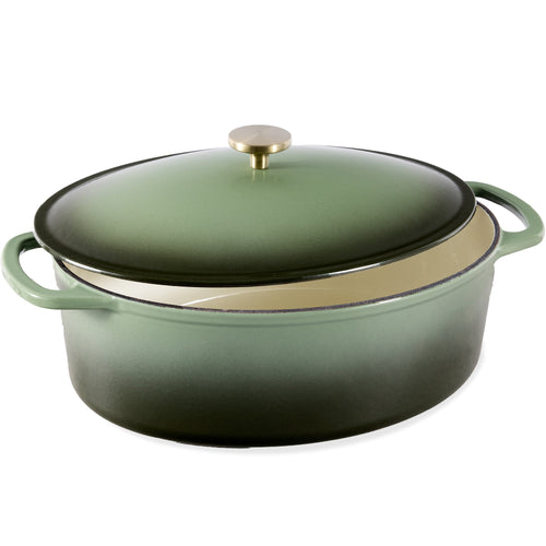 Oval Cast-Iron Dutch Oven Kitchen Cookware w/ Enamel - 7.5qt