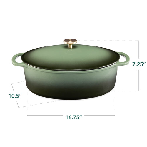 Oval Cast-Iron Dutch Oven Kitchen Cookware w/ Enamel - 7.5qt