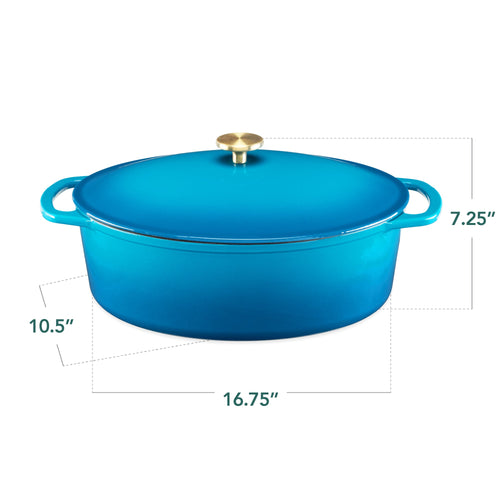 Oval Cast-Iron Dutch Oven Kitchen Cookware w/ Enamel - 7.5qt