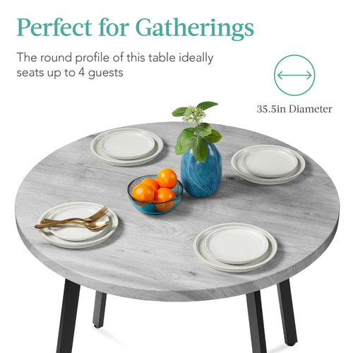 Mid-Century Modern Round Dining Table w/ Adjustable Feet - 35.5in