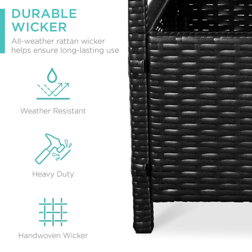 Outdoor Wicker Patio Side Table Accent Furniture w/ Umbrella Hole