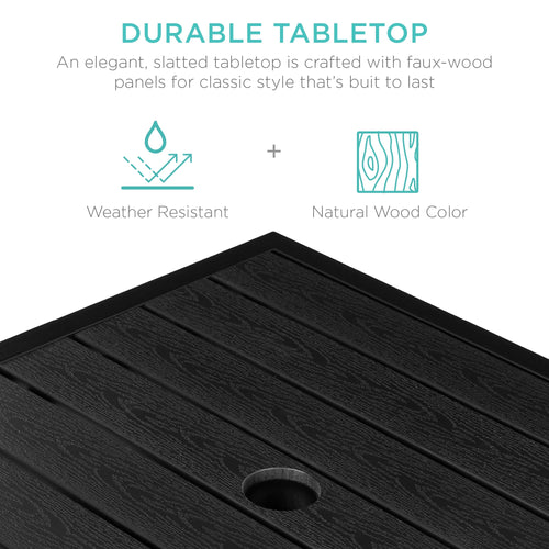 Outdoor Wicker Patio Side Table Accent Furniture w/ Umbrella Hole