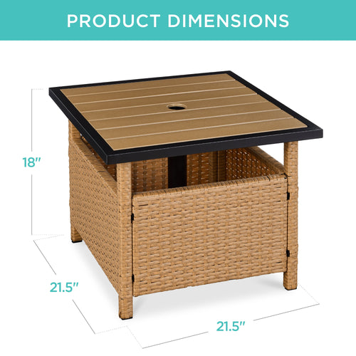 Outdoor Wicker Patio Side Table Accent Furniture w/ Umbrella Hole