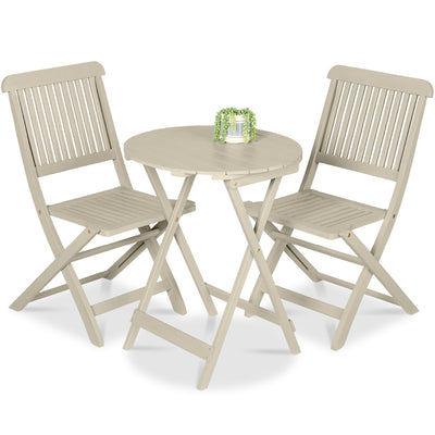 3-Piece Acacia Wood Bistro Set w/ Folding Table, 2 Chairs
