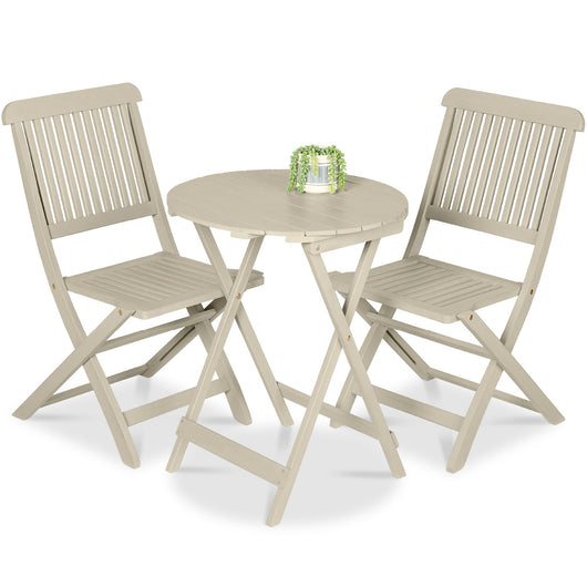 3-Piece Acacia Wood Bistro Set w/ Folding Table, 2 Chairs