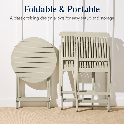 3-Piece Acacia Wood Bistro Set w/ Folding Table, 2 Chairs