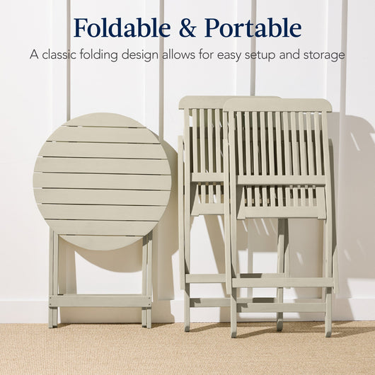 3-Piece Acacia Wood Bistro Set w/ Folding Table, 2 Chairs