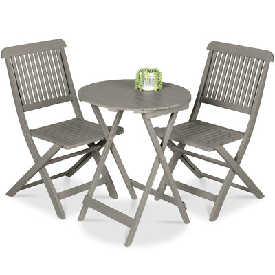 3-Piece Acacia Wood Bistro Set w/ Folding Table, 2 Chairs