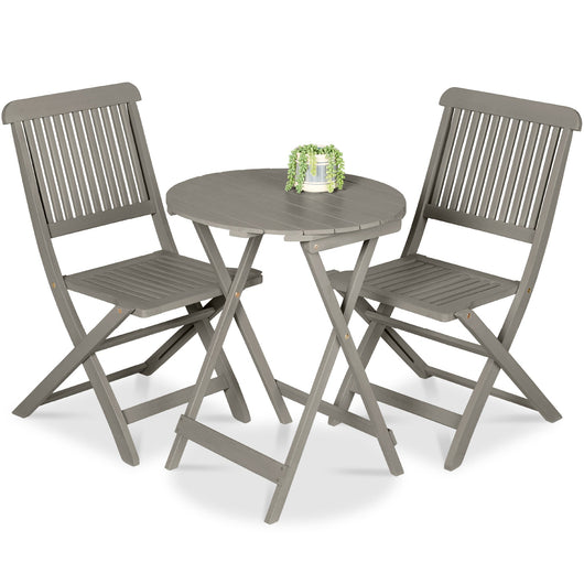 3-Piece Acacia Wood Bistro Set w/ Folding Table, 2 Chairs