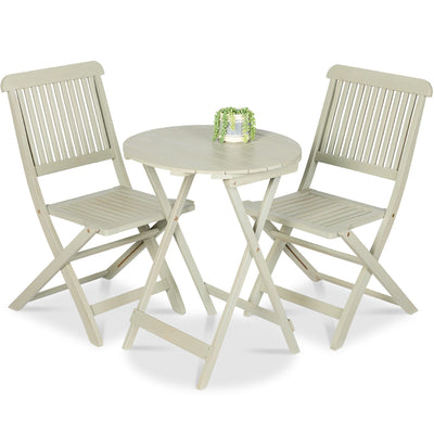 3-Piece Acacia Wood Bistro Set w/ Folding Table, 2 Chairs
