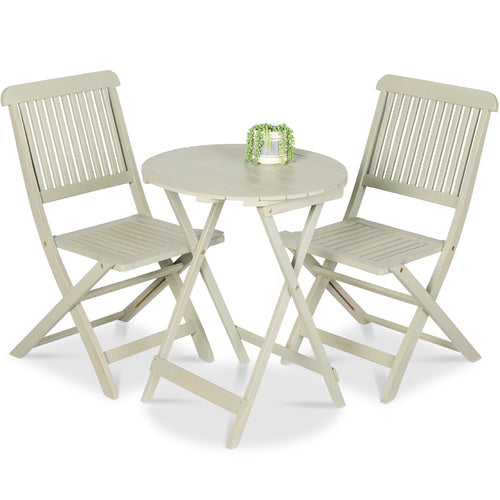 3-Piece Acacia Wood Bistro Set w/ Folding Table, 2 Chairs