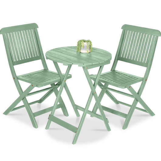 3-Piece Acacia Wood Bistro Set w/ Folding Table, 2 Chairs