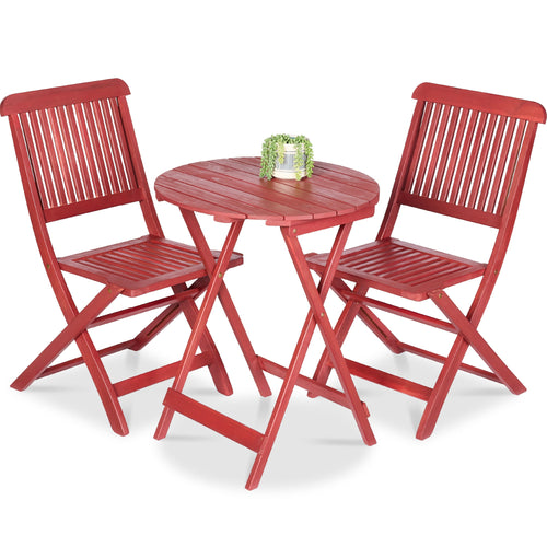 3-Piece Acacia Wood Bistro Set w/ Folding Table, 2 Chairs