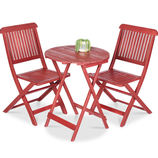 3-Piece Acacia Wood Bistro Set w/ Folding Table, 2 Chairs