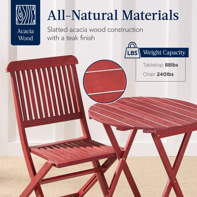 3-Piece Acacia Wood Bistro Set w/ Folding Table, 2 Chairs