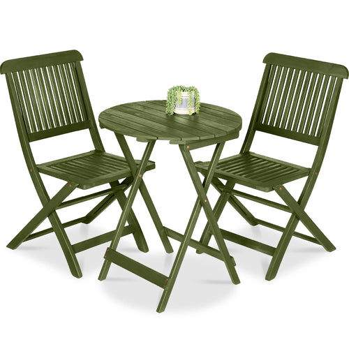 3-Piece Acacia Wood Bistro Set w/ Folding Table, 2 Chairs