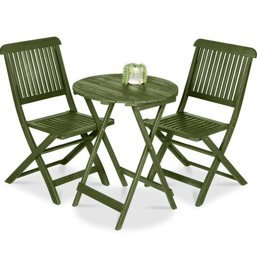 3-Piece Acacia Wood Bistro Set w/ Folding Table, 2 Chairs