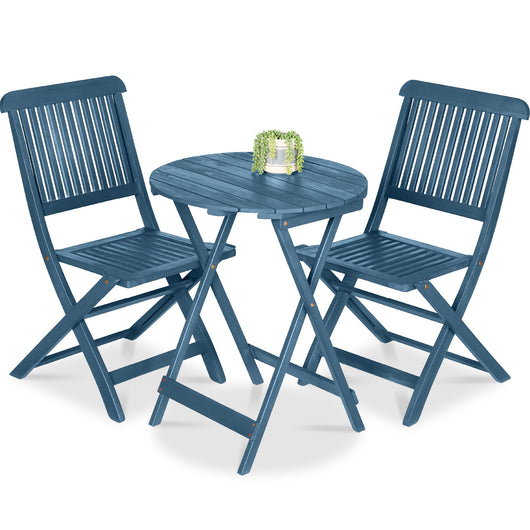3-Piece Acacia Wood Bistro Set w/ Folding Table, 2 Chairs