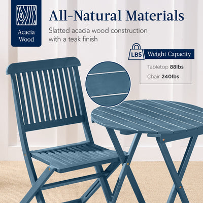 3-Piece Acacia Wood Bistro Set w/ Folding Table, 2 Chairs