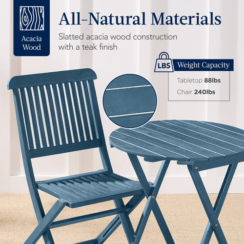 3-Piece Acacia Wood Bistro Set w/ Folding Table, 2 Chairs