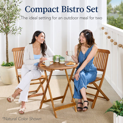 3-Piece Acacia Wood Bistro Set w/ Folding Table, 2 Chairs