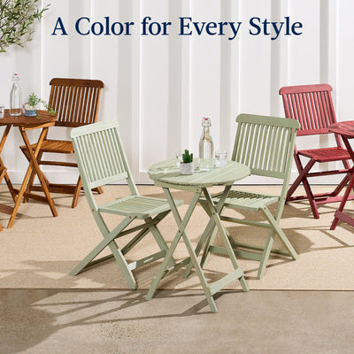 3-Piece Acacia Wood Bistro Set w/ Folding Table, 2 Chairs