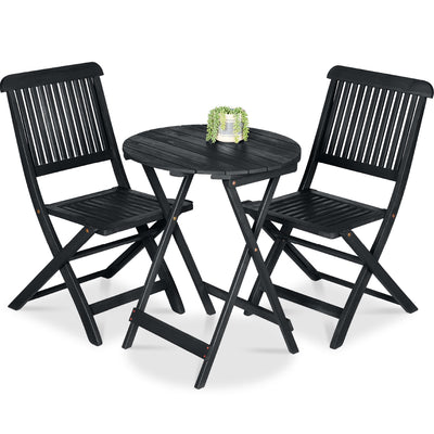 3-Piece Acacia Wood Bistro Set w/ Folding Table, 2 Chairs
