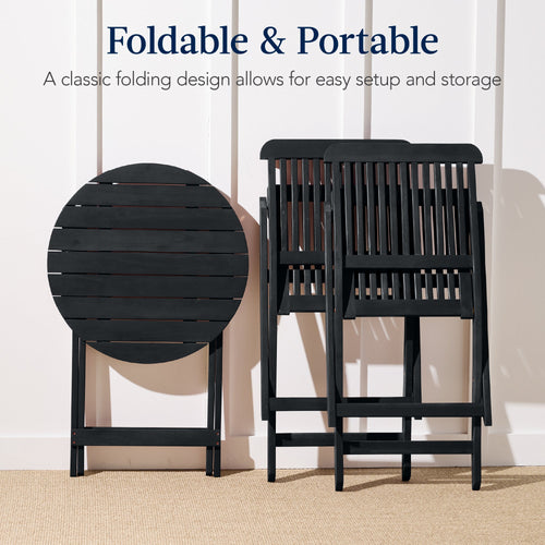 3-Piece Acacia Wood Bistro Set w/ Folding Table, 2 Chairs