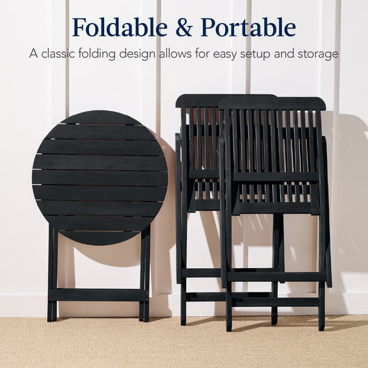 3-Piece Acacia Wood Bistro Set w/ Folding Table, 2 Chairs