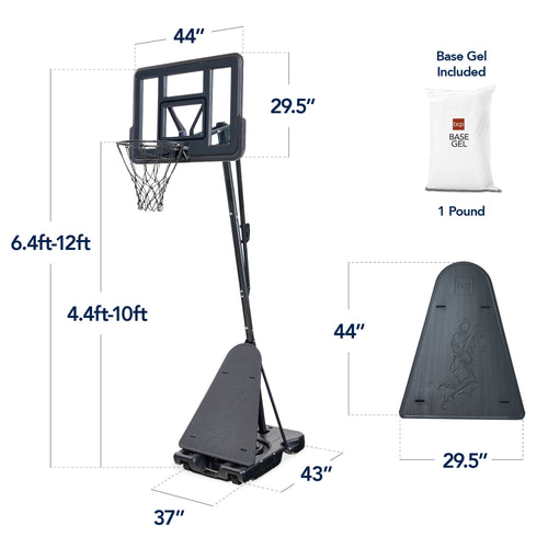 Adjustable 4.4-10ft Basketball Hoop, w/ Shatterproof Backboard,  Ball Return