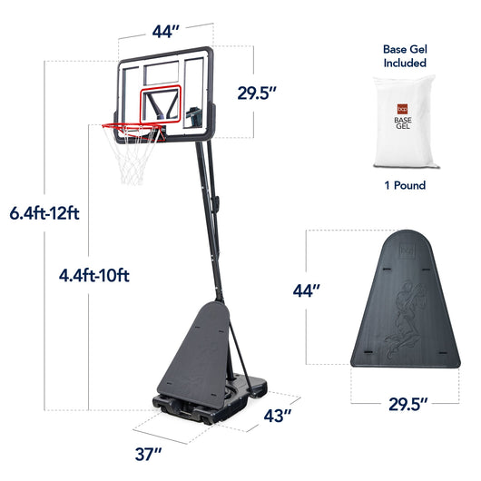 Adjustable 4.4-10ft Basketball Hoop, w/ Shatterproof Backboard,  Ball Return