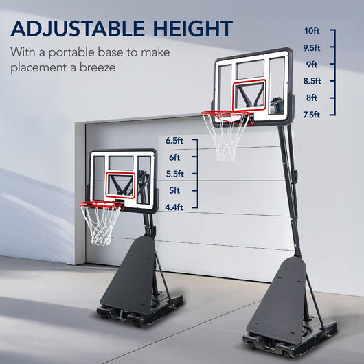 Adjustable 4.4-10ft Basketball Hoop, w/ Shatterproof Backboard,  Ball Return