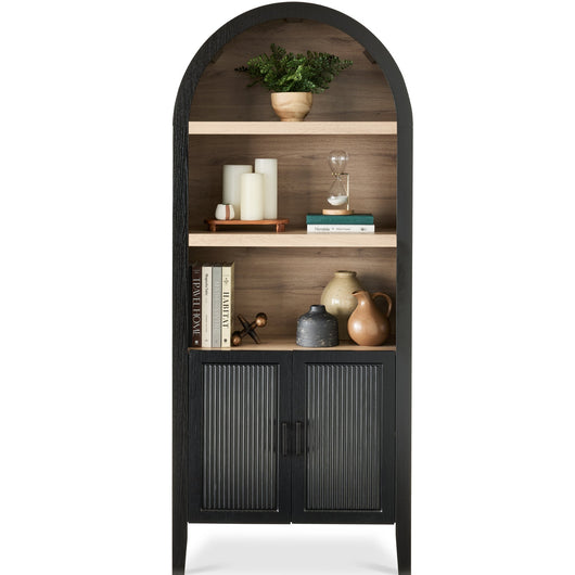 Arched 5-Tier Storage Cabinet w/ Reeded Doors, Adjustable Shelves - 72in