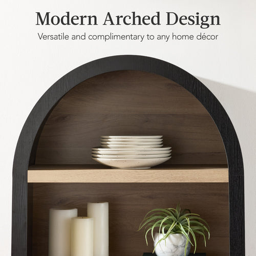 Arched 5-Tier Storage Cabinet w/ Reeded Doors, Adjustable Shelves - 72in