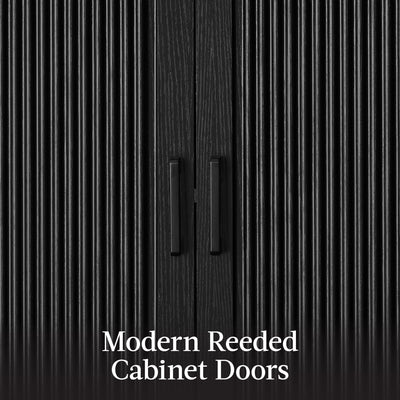 Arched 5-Tier Storage Cabinet w/ Reeded Doors, Adjustable Shelves - 72in