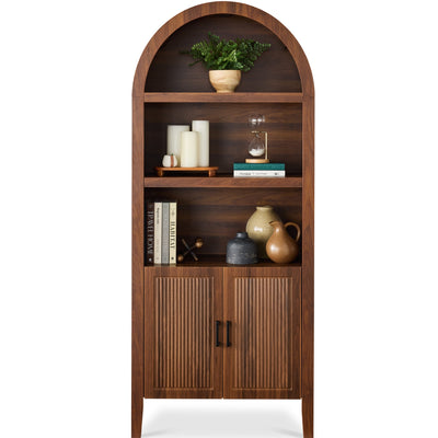 Arched 5-Tier Storage Cabinet w/ Reeded Doors, Adjustable Shelves - 72in