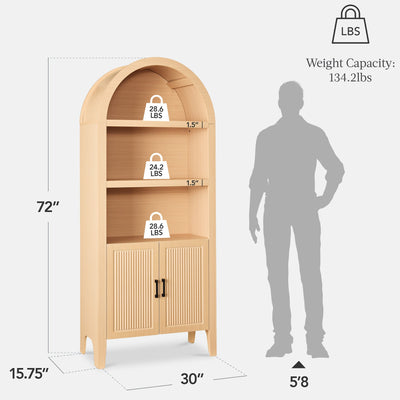 Arched 5-Tier Storage Cabinet w/ Reeded Doors, Adjustable Shelves - 72in