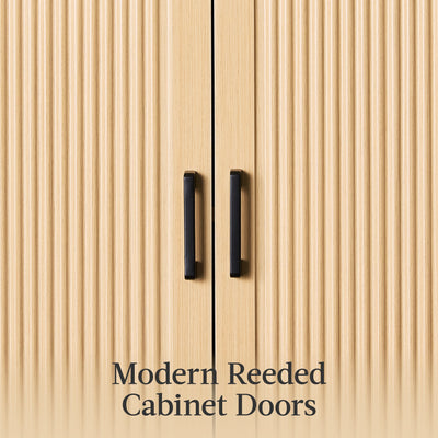 Arched 5-Tier Storage Cabinet w/ Reeded Doors, Adjustable Shelves - 72in