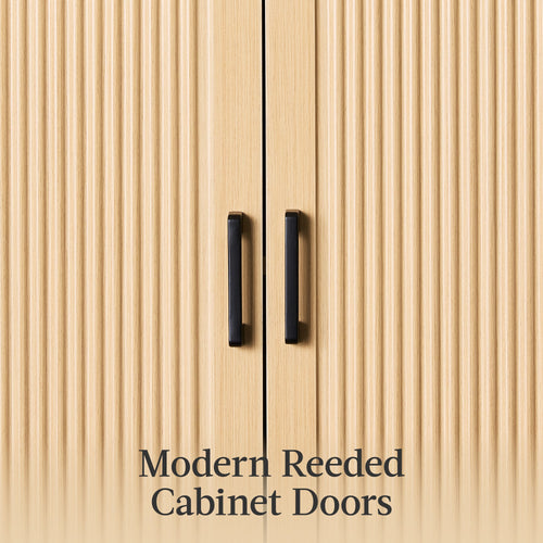 Arched 5-Tier Storage Cabinet w/ Reeded Doors, Adjustable Shelves - 72in