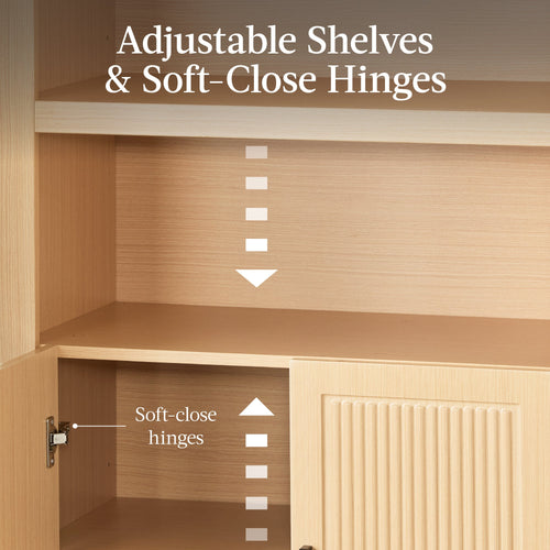 Arched 5-Tier Storage Cabinet w/ Reeded Doors, Adjustable Shelves - 72in