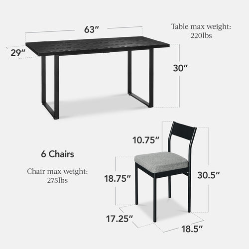 7-Piece Modern Dining Set, Kitchen Table w/ 6 Chairs, Metal Frame
