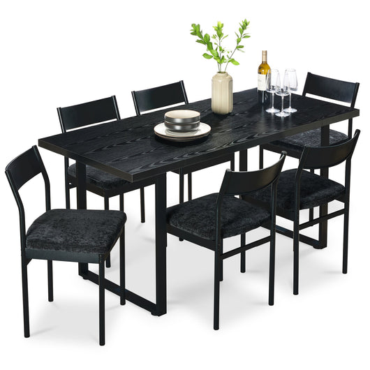 7-Piece Modern Dining Set, Kitchen Table w/ 6 Chairs, Metal Frame