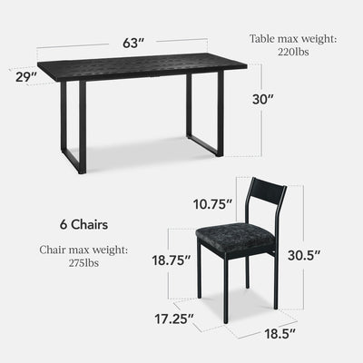 7-Piece Modern Dining Set, Kitchen Table w/ 6 Chairs, Metal Frame