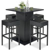 5-Piece Wicker Bar Set w/ 4 Stools, Built-In Bottle Opener, Hidden Storage